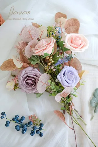 Miniatura 2 de Floroom - Flores artificiales de aspecto real de 25 unidades, rosas de espuma color rubor con tallos para ramos de boda, centros de mesa, despedida