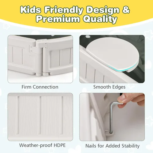 Miniatura 6 de Costzon Caja de arena para niños con cubierta, asiento integrado desmontable, forro inferior, kit de caja de arena para exteriores resistente a