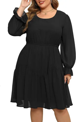 Nemidor NEM320 - Vestido de skater para mujer, casual, talla grande, manga larga tipo farol, estampado de gasa, estilo bohemio, NEM320