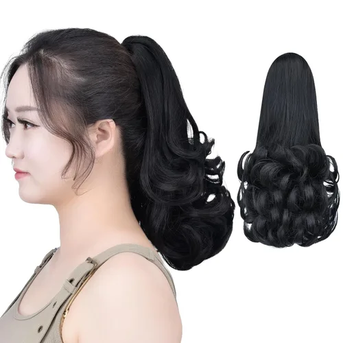 Miniatura 46 de SYXLCYGG Auburn Clip Cola de caballo Clip Cola de caballo Extensión de cola de caballo ondulado 10 pulgadas 3.5 oz pelo sintético falso pieza