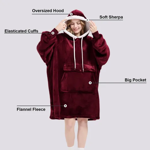 Miniatura 4 de Qeils Manta con Capucha Portátil para Mujeres, Cómoda Sudadera Sherpa como Regalo de Cumpleaños y Navidad, Chaqueta de Gran Tamaño con Capucha
