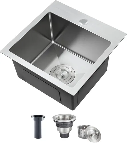 Miniatura 14 de ROVATE Fregadero de cocina de 20 x 16 pulgadas, fregadero de cocina de montaje superior hecho a mano, fregadero de cocina o bar de acero inoxidable