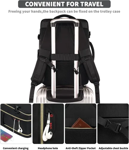 Miniatura 5 de Mochila de viaje para mujeres y hombres, mochila de transporte de 17.3 x 13.4 x 7.9 pulgadas, aprobada por la TSA, resistente al agua, mochilas