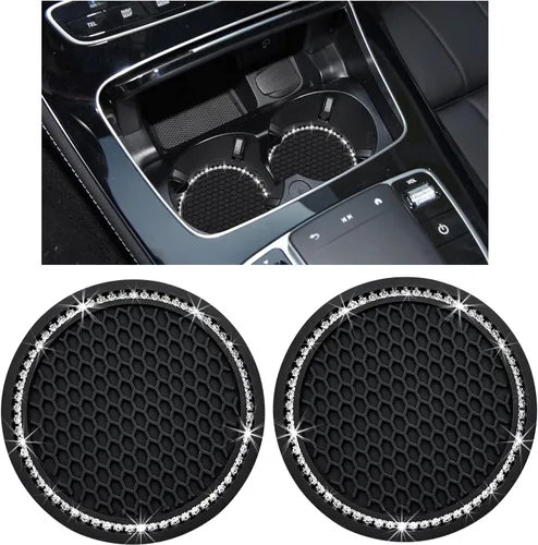Miniatura 10 de Kewucn - Juego de 2 posavasos brillantes para automóvil, inserto de silicona con diamantes de 7 cm para portavasos de automóvil, almohadilla de goma