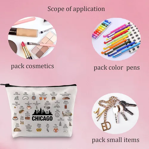 Miniatura 7 de MNIGIU Regalo del estado de Chicago Bolsa de maquillaje con cremallera de Chicago Regalo de viaje para mudarse a Chicago Regalo, Bolso Chicago