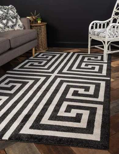 Miniatura 12 de Unique Loom Athens Collection - Alfombra clásica geométrica moderna con diseño de bordes, 3 pies 3 pulgadas x 5 pies 3 pulgadas, negro/beige