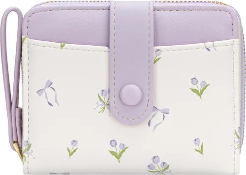 Miniatura 20 de BIAOTIE - Cartera para mujer con flores bonitas, con bloqueo RFID, tarjetero para tarjetas de crédito, monedero pequeño de dos pliegues