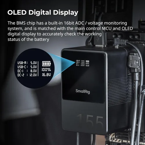 Miniatura 6 de SMALLRIG Batería de montaje en V VB155, batería de montaje en V de 155 Wh/10500 mAh con salida de 100 W, carga completa 3H, con USB-C, D-TAP, USB-A