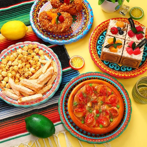 Miniatura 5 de FoldTier 60 platos de papel mexicanos para fiesta de 9 pulgadas, para fiesta de Cinco de Mayo, platos desechables para fiestas de tacos, suministros