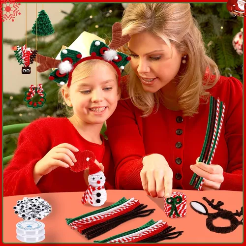 Miniatura 6 de UPINS Juego de 550 limpiapipas navideños que incluye 5 colores de tallos de felpilla y ojos móviles saltones para suministros de manualidades DIY