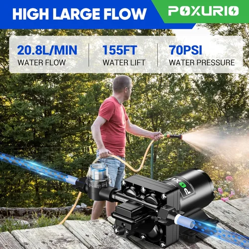 Miniatura 3 de Bomba de Agua para RV de 6 GPM, Bomba de Agua Fresca de 110 V CC, 70 PSI, Bomba de Agua de Diafragma Autocebante con Interruptor de Presión y Filtro