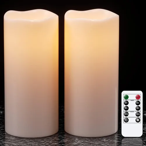GenSwin Velas impermeables sin llama para exteriores con temporizador remoto, velas LED parpadeantes grandes que funcionan con pilas para linternas