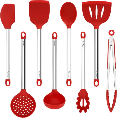Miniatura 10 de Vayvnt Juego de utensilios de cocina de silicona para utensilios de cocina antiadherentes, juego de 4 espátulas de silicona y cuchara con mango