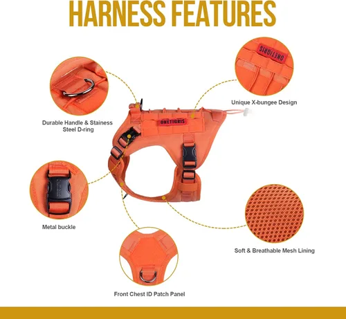 Miniatura 5 de OneTigris FIRE Watcher 2.0 Arnés Anti-tirones para Perro con Asa - Chaleco de Perro de Servicio Ajustable para Perros Grandes y Medianos (S, Naranja)
