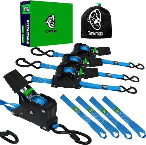 Miniatura 20 de Correas de trinquete retráctiles (paquete de 4) – Correas de trinquete autorretractables de 1 pulgada x 10 pies con bucles suaves, correas de amarre