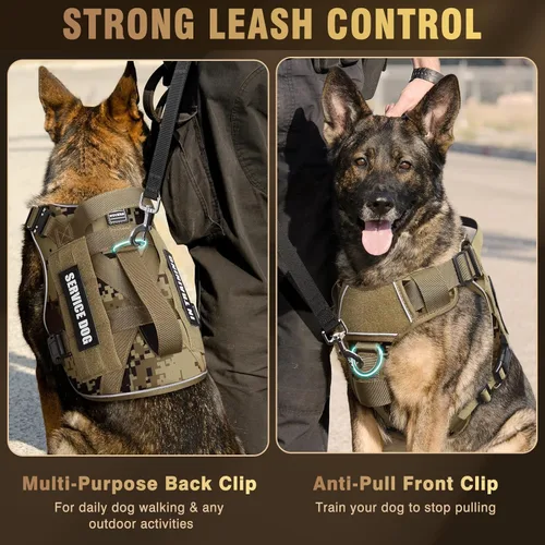Miniatura 3 de WINSEE - Arnés táctico para perros grandes, chaleco MOLLE de servicio pesado con 10 parches para mascotas, chaleco militar de trabajo sin tirones