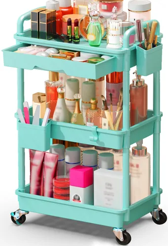 Miniatura 13 de SUNALLY Organizador de Carrito de Maquillaje con Cajones, Organizadores de Cuidado de la Piel de Piso Organizador de Almacenamiento de Tocador