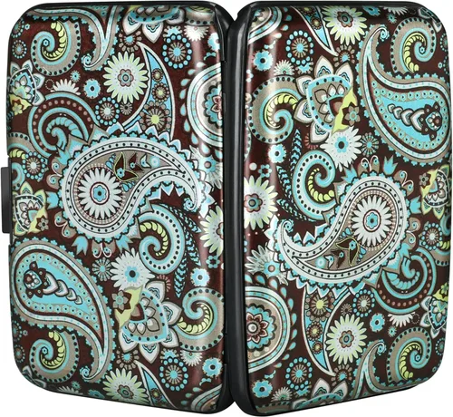 Miniatura 31 de ELFISH Mini cartera de aluminio RFID para tarjetas de crédito, funda de identificación de metal para hombres y mujeres, Happy Flower, Cartera Rfid