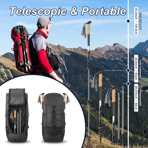 Miniatura 5 de Bastones de senderismo, bastones de senderismo telescópicos ultraligeros, bastones portátiles con altura ajustable para hombres y mujeres