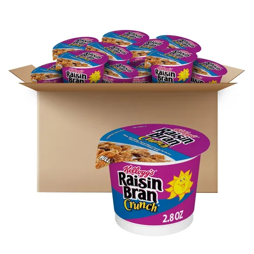 Kellogg's Raisin Bran Crunch Cereales para el desayuno en tazas, cereal de fibra, hecho con fruta real, sabor original, caja de 33.6 onzas (12 tazas)