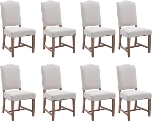 Miniatura 13 de Shunzhi Farmhouse - Juego de 2 sillas de comedor tapizadas estilo Parson, modernas de mediados de siglo con cabeza de clavo, de lino, sin brazos
