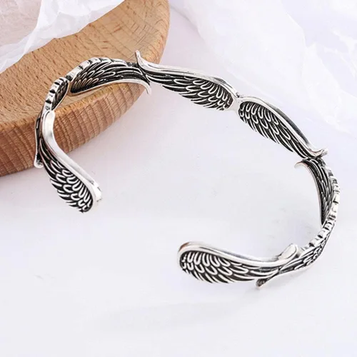 Miniatura 6 de Pulsera de plata de ley de estilo vintage con alas de ángel, ajustable, pulseras inspiradoras para mujeres y hombres, regalo de joyería inspiradora
