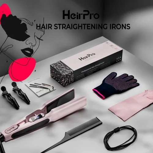 Miniatura 6 de Plancha de cerámica con placa flotante 3D, plancha de pelo con 15 temperaturas para cabello grueso, mango ergonómico de silicona, pantalla LCD, Rosa