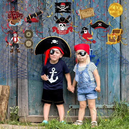 Miniatura 6 de Censen 52 piezas de espirales colgantes para fiesta pirata, decoración de techo con temática pirata, serpentina en espiral, sombrero de capitán
