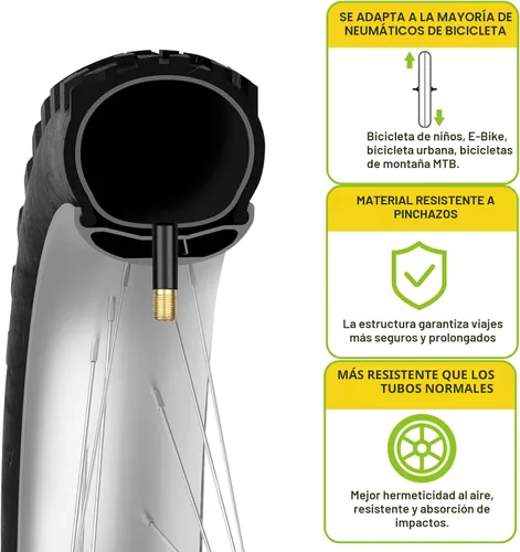 Miniatura 7 de Juego de 2 cámaras para bicicleta de 12"/14"/16"/18"/ 20"/ 22"/24"/ 26"/27.5"/28"/29" x1.75/1.95/2.10/2.125 con 2 palancas para neumáticos