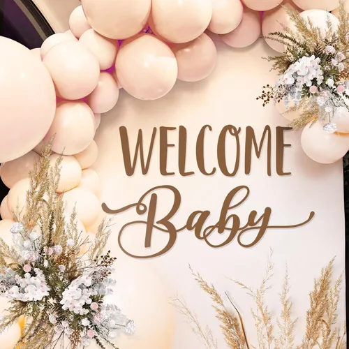 Dunzoom Decoraciones de baby shower, letreros de bienvenida para bebé, calcomanía de bienvenida para niño o niña, suministros de fiesta de