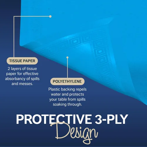 Miniatura 4 de HOUZZKINGZ USA Manteles de papel azul, 54 x 108 pies, paquete de 4 manteles de papel y plástico de alta calidad de 3 capas para fiestas, desechables