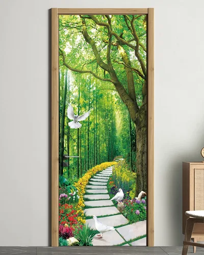 Miniatura 29 de FLFK Adhesivo de puerta - Playa y palmera, mural de pelar y pegar, tamaño combinado 36"x80", dividido en 2 piezas Mt2219