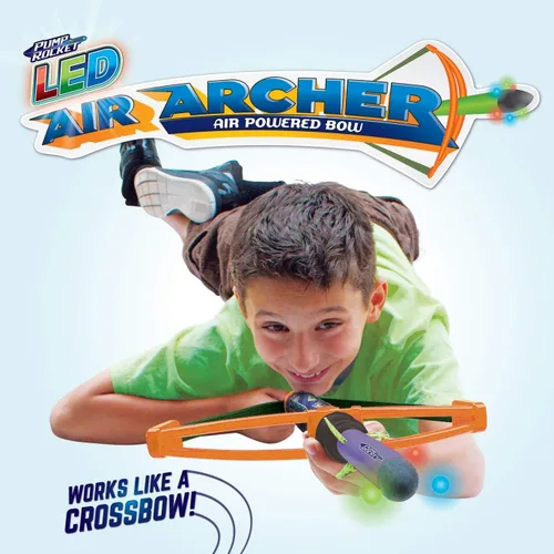 Miniatura 5 de Geospace Pump Rocket Air Archer - Juego de arco y cohete con potencia elástica EZ-Pull (1 lanzador, 3 cohetes y 4 dardos)