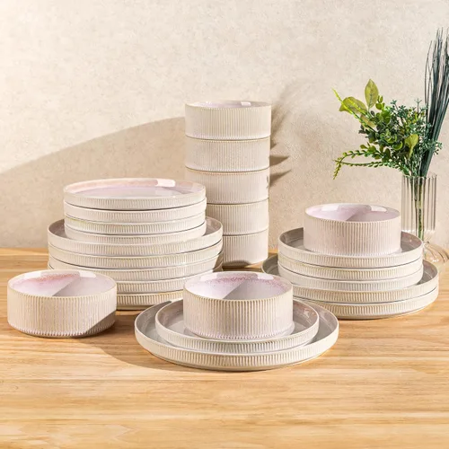 Miniatura 25 de TheTerra juego de vajilla de cerámica para 8, 24 piezas de platos y cuencos de porcelana livianos, juego de vajilla resistente a las rayaduras, apto