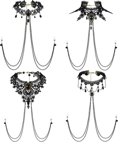4 piezas de sujetador sin perforación, cadena corporal con collares, cadena corporal no perforante, con cadena ajustable, brasier corporal, joyería