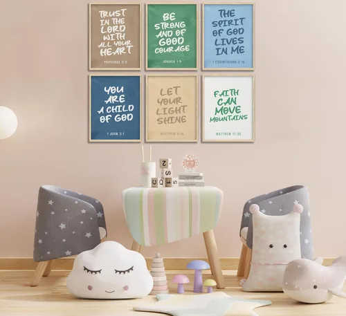 Miniatura 4 de Conjunto de 6 impresiones de pared de lona cristiana para guardería, versículos bíblicos para niños, citas inspiradoras, pintura, imagen, decoración