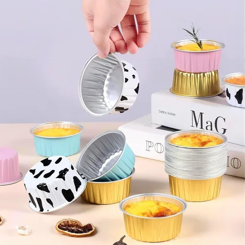 Miniatura 6 de 25 piezas de moldes redondos para pan mini con tapas, moldes para pastel mini con tapas, ramequines desechables para magdalenas, moldes para Oro