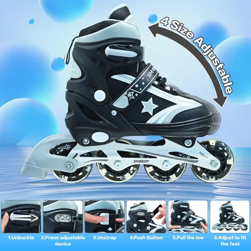 Miniatura 3 de Patines en línea para niños, niñas y jóvenes, todas las ruedas iluminadas con marco de aluminio para principiantes de 5 a 12 años, perfectos