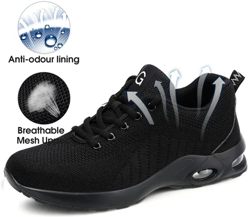 Miniatura 7 de Tinefiy Zapatos de punta de acero para hombres y mujeres, ligeros, con amortiguación de aire, zapatillas de seguridad antideslizantes