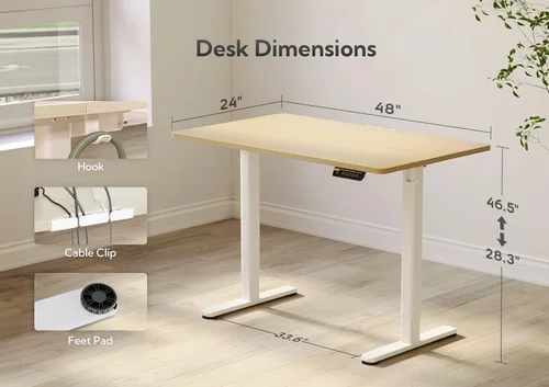 Miniatura 3 de Claiks Escritorio Eléctrico de Pie, Escritorio Ajustable de Altura para Pararse, Escritorio de Oficina en Casa de 48x24 Pulgadas con Tablero