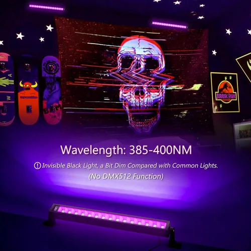 Miniatura 4 de Barra de luz LED negra de 38 W, barras de luz negra con enchufe e interruptor, área de 22 x 22 pies para fiesta brillante, fiestas de Halloween
