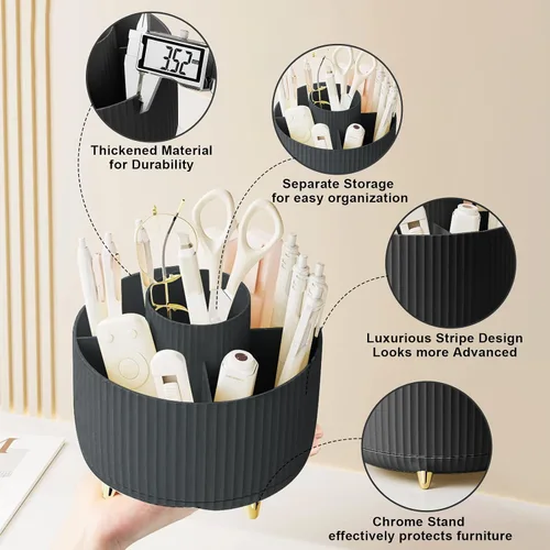 Miniatura 3 de Organizador para brochas de maquillaje, organizador de brochas de maquillaje giratorio 360°, taza con 5 ranuras para brochas de maquillaje