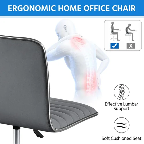 Miniatura 4 de Yaheetech Silla de oficina de terciopelo con respaldo bajo acanalada sin brazos y altura ajustable, giratoria para tareas, gris oscuro