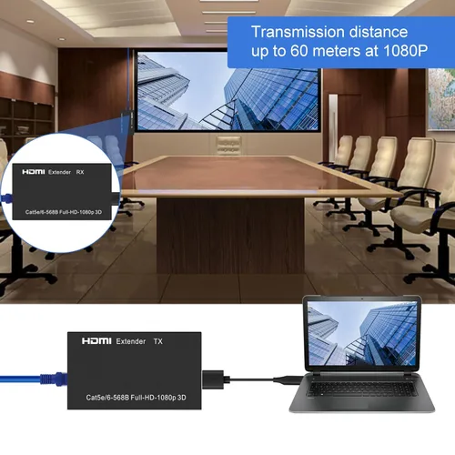 Miniatura 2 de Extensor HDMI de 196 pies HDMI sobre solo Cat5E/6/7 Repetidor HDMI Balun Transmisor Receptor Soporte 1080p 3D HDMI 1.4a HDCP EDID
