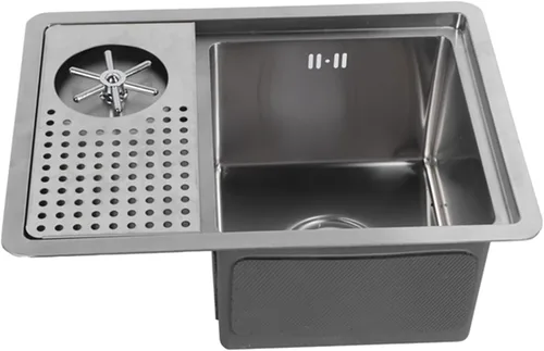 Miniatura 4 de FLEXMAN Enjuagadora de vidrio, 20.1 x 14.6 x 7.9 pulgadas de acero inoxidable, juego de máquina comercial de limpieza de vidrio con escurridor