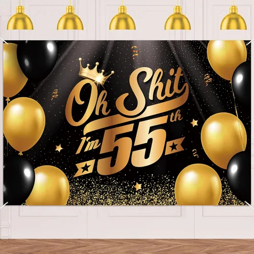 Miniatura 27 de Oh S*hit I'm 10th Banner telón de fondo negro dorado globos corona confeti Hallo Quince Cheers to 10 años decoración temática decoración para hombre
