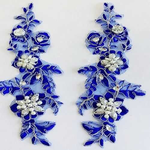 Parches de tela de encaje fino bordados con diamantes de imitación bordados, decoración de vestido para coser en lentejuelas cuentas, accesorio de