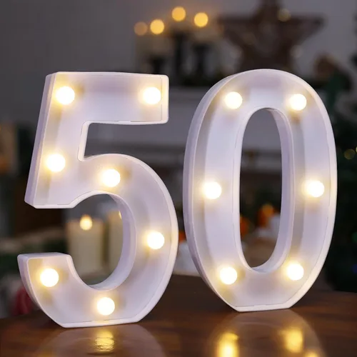 Miniatura 12 de Letras iluminadas para decoración de feliz cumpleaños, números LED alimentados por batería, letrero de número de marquesina para fiesta