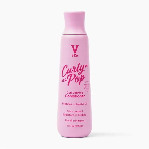 V&Co. Curly Pop - Acondicionador definidor de rizos, sin sulfatos y sin parabenos, cuidado hidratante del cabello con péptidos, aminoácidos y aceite
