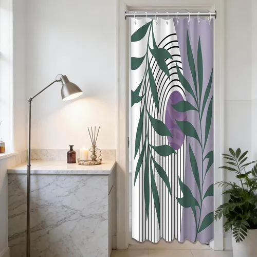 Miniatura 56 de Cortina de ducha bohemia en negro y gris, cortinas de ducha modernas de mediados de siglo negro y gris para baño, juego de tela impermeable